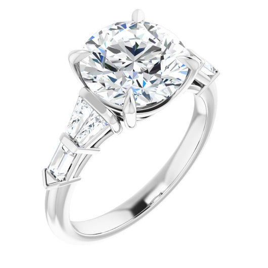 10K White Gold Customizable 7-stone Design with Round Cut Center and Baguette Accents