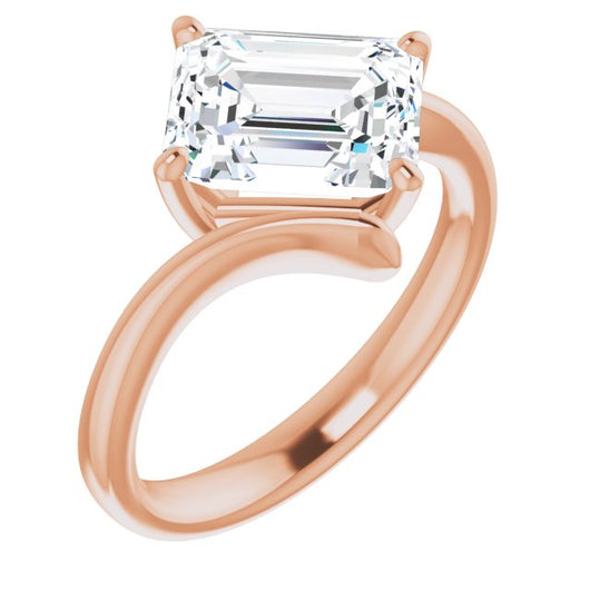 10K Rose Gold Customizable Emerald/Radiant Cut Solitaire with Thin, Bypass-style Band