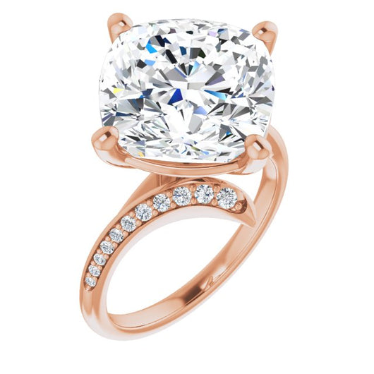 10K Rose Gold Customizable Cushion Cut Style with Artisan Bypass and Shared Prong Band