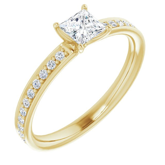 10K Yellow Gold Customizable Classic Prong-set Princess/Square Cut Design with Shared Prong Band