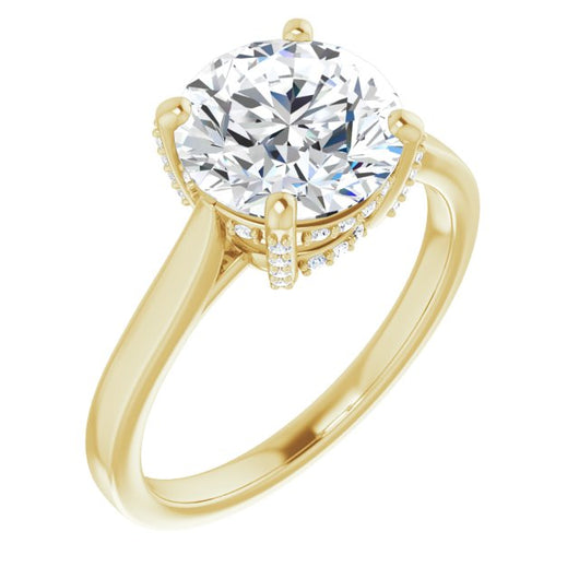 18K Yellow Gold Customizable Cathedral-Raised Round Cut Style with Prong Accents Enhancement