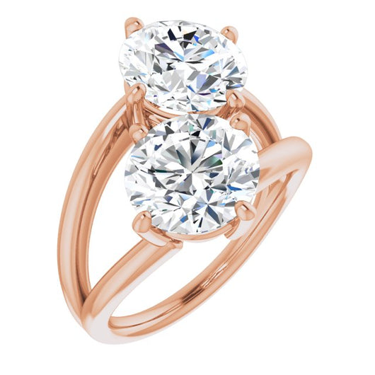 10K Rose Gold Customizable Two Stone Double Round Cut Design with Split Bypass Band