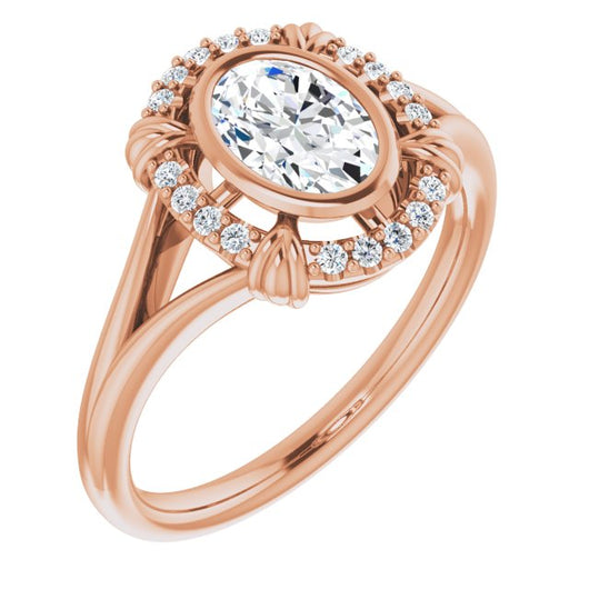 10K Rose Gold Customizable Oval Cut Design with Split Band and "Lion's Mane" Halo