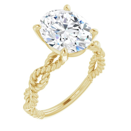 10K Yellow Gold Customizable Oval Cut Solitaire with Infinity-inspired Twisting-Rope Split Band