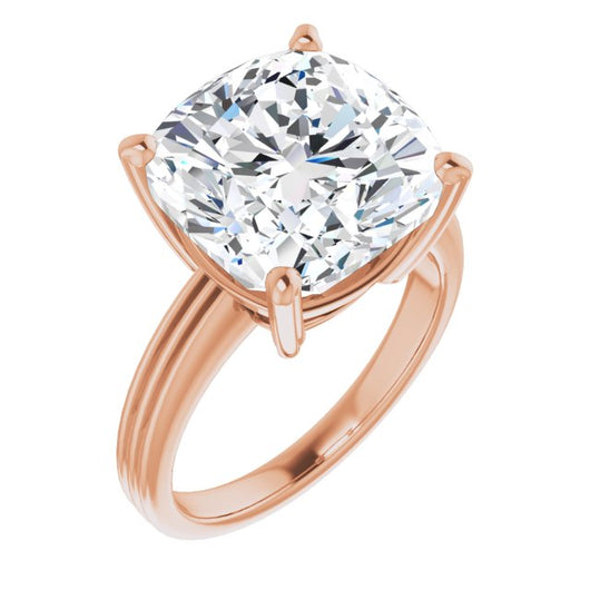 10K Rose Gold Customizable Cushion Cut Solitaire with Double-Grooved Band