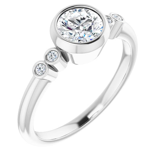 10K White Gold Customizable 5-stone Bezel-set Round Cut Design with Quad Round-Bezel Side Stones