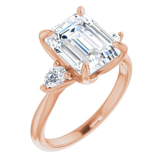 10K Rose Gold Customizable 3-stone Design with Emerald/Radiant Cut Center and Dual Large Pear Side Stones