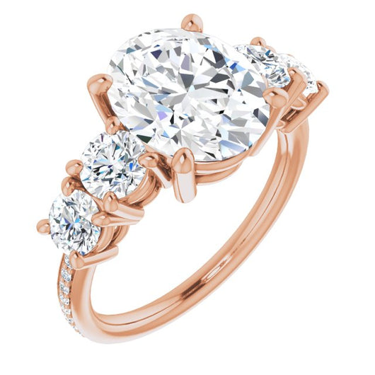 10K Rose Gold Customizable 5-stone Oval Cut Design Enhanced with Accented Band