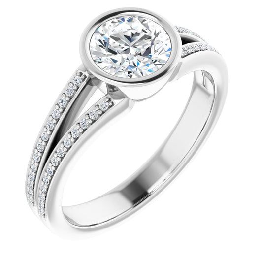 10K White Gold Customizable Bezel-set Round Cut Design with Split Shared Prong Band