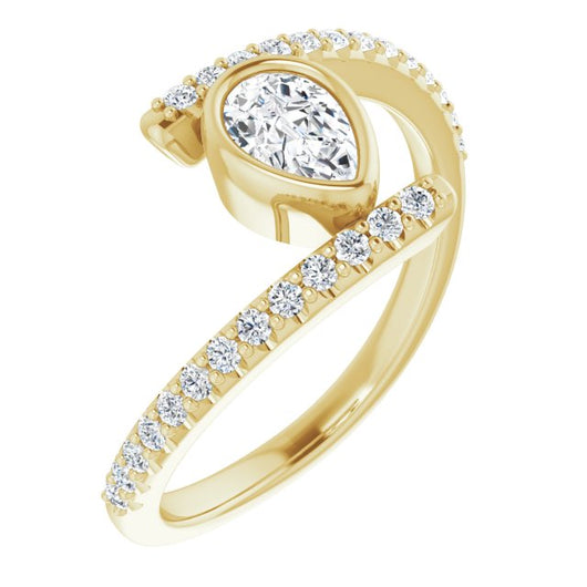 10K Yellow Gold Customizable Bezel-set Pear Cut Design with Bypass Pavé Band