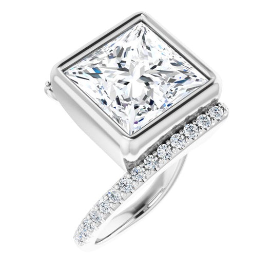 10K White Gold Customizable Bezel-set Princess/Square Cut Design with Bypass Pavé Band