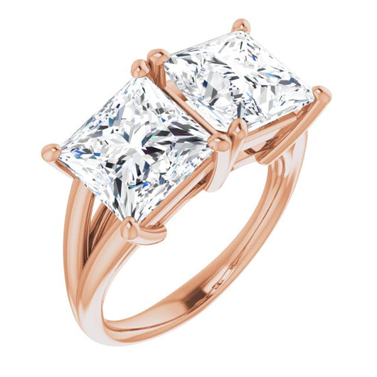 10K Rose Gold Customizable Two-Stone Princess/Square Cut with Split Band