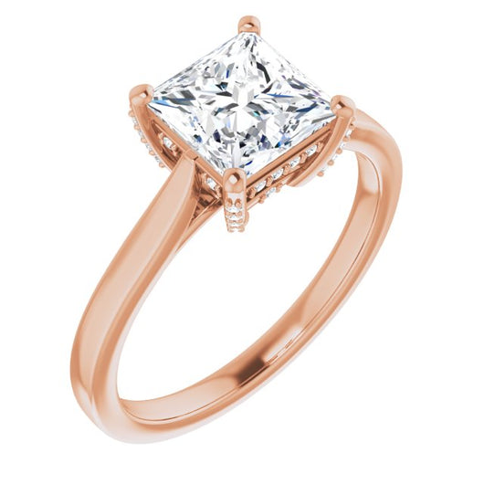 10K Rose Gold Customizable Cathedral-Raised Princess/Square Cut Style with Prong Accents Enhancement