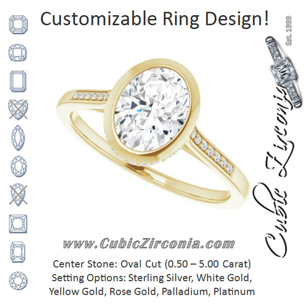 Cubic Zirconia Engagement Ring- The Adalynn (Customizable Cathedral-Bezel Oval Cut Style with Under-halo and Shared Prong Band)