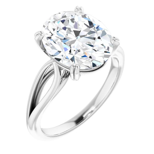 10K White Gold Customizable Oval Cut Solitaire with Wide-Split Band