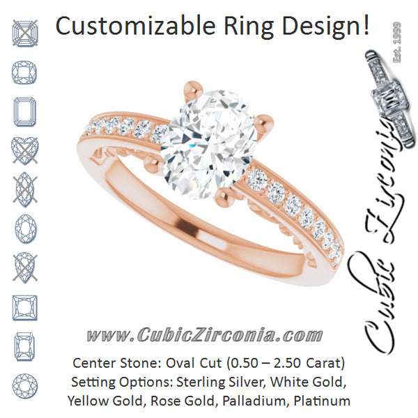 Cubic Zirconia Engagement Ring- The Eternity (Customizable Oval Cut Design featuring 3-Sided Infinity Trellis and Round-Channel Accented Band)