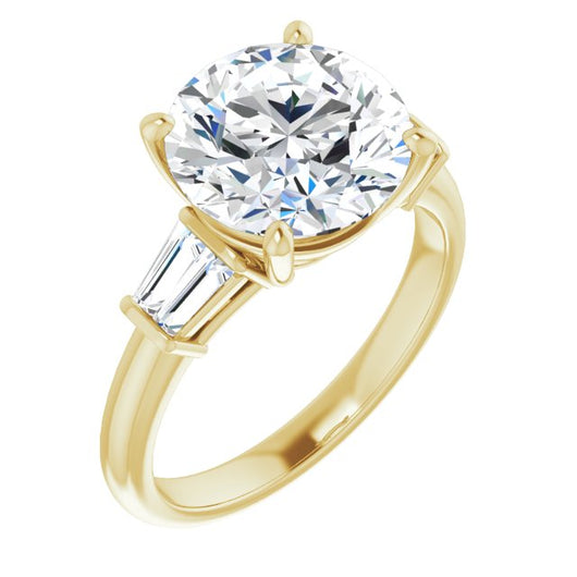 10K Yellow Gold Customizable 5-stone Round Cut Style with Quad Tapered Baguettes