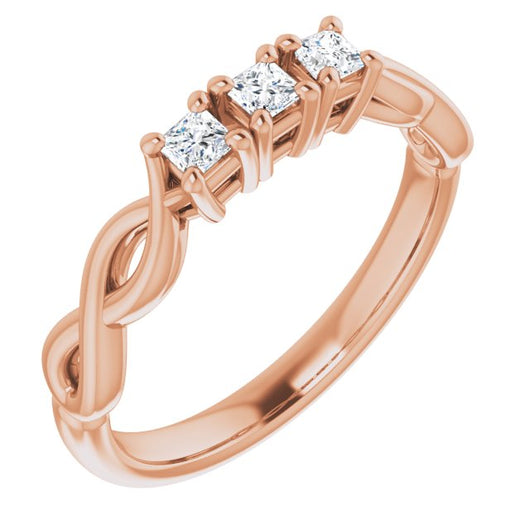 10K Rose Gold Customizable Triple Princess/Square Cut Design with Twisting Infinity Split Band