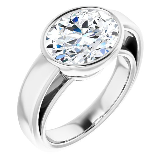 10K White Gold Customizable Cathedral-Bezel Oval Cut Solitaire with Wide Band