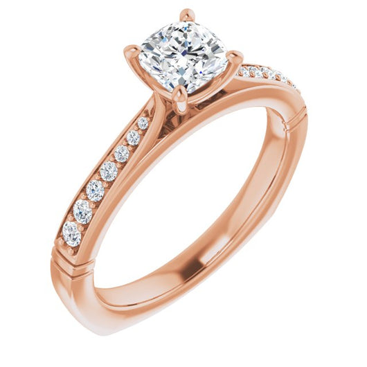 10K Rose Gold Customizable Cushion Cut Design with Tapered Euro Shank and Graduated Band Accents