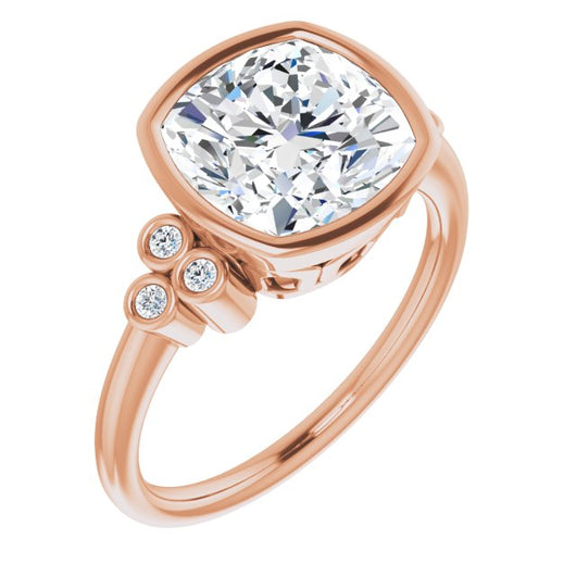 10K Rose Gold Customizable 7-stone Cushion Cut Style with Triple Round-Bezel Accent Cluster Each Side