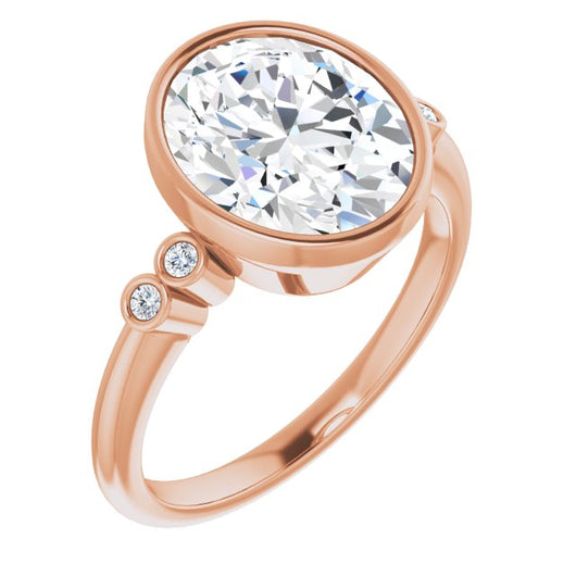 10K Rose Gold Customizable 5-stone Bezel-set Oval Cut Design with Quad Round-Bezel Side Stones