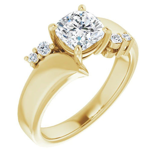 10K Yellow Gold Customizable 5-stone Cushion Cut Style featuring Artisan Bypass