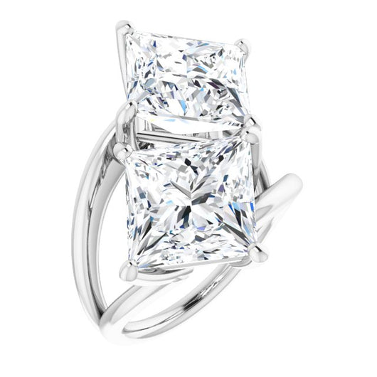 10K White Gold Customizable Two Stone Double Princess/Square Cut Design with Split Bypass Band