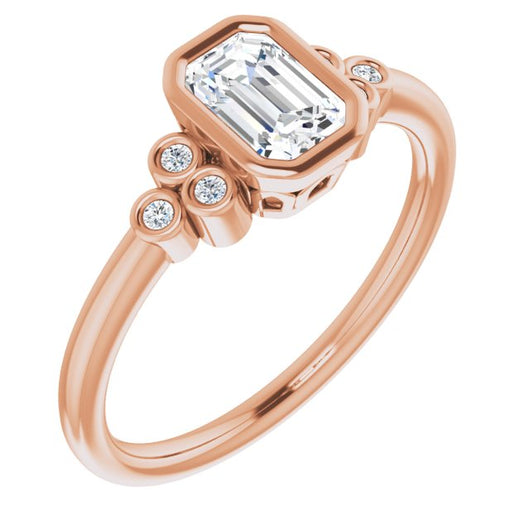 10K Rose Gold Customizable 7-stone Emerald/Radiant Cut Style with Triple Round-Bezel Accent Cluster Each Side