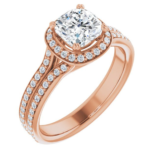 10K Rose Gold Customizable Cathedral-set Cushion Cut Style with Split-Pav? Band