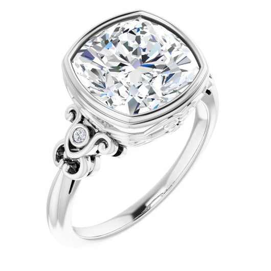 10K White Gold Customizable 5-stone Design with Cushion Cut Center and Quad Round-Bezel Accents