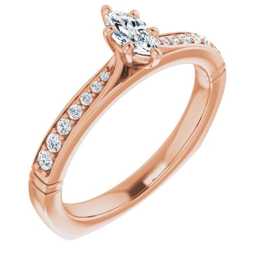 10K Rose Gold Customizable Marquise Cut Design with Tapered Euro Shank and Graduated Band Accents