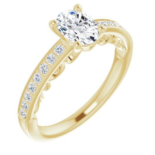 10K Yellow Gold Customizable Oval Cut Design featuring 3-Sided Infinity Trellis and Round-Channel Accented Band