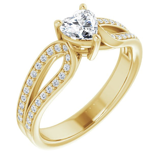 10K Yellow Gold Customizable Heart Cut Design featuring Shared Prong Split-band