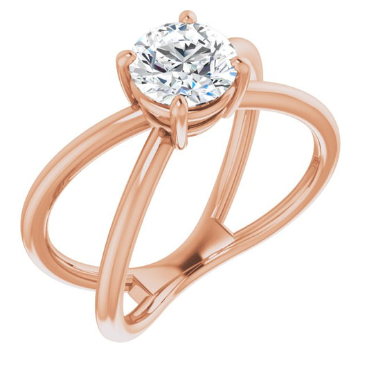 10K Rose Gold Customizable Round Cut Solitaire with Semi-Atomic Symbol Band