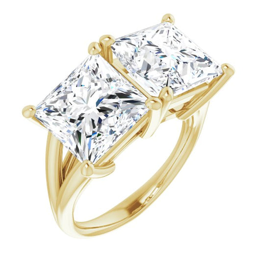 10K Yellow Gold Customizable Two-Stone Princess/Square Cut with Split Band