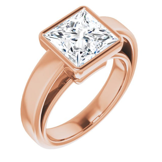 10K Rose Gold Customizable Cathedral-Bezel Princess/Square Cut Solitaire with Wide Band