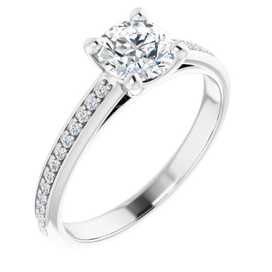 10K White Gold Customizable Cathedral-set Round Cut Style with Shared Prong Band