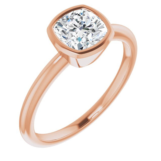 10K Rose Gold Customizable Bezel-set Cushion Cut Solitaire with Thin Band