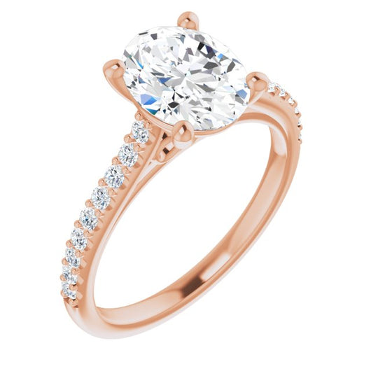 10K Rose Gold Customizable Cathedral-raised Oval Cut Design with Accented Band and Infinity Symbol Trellis Decoration