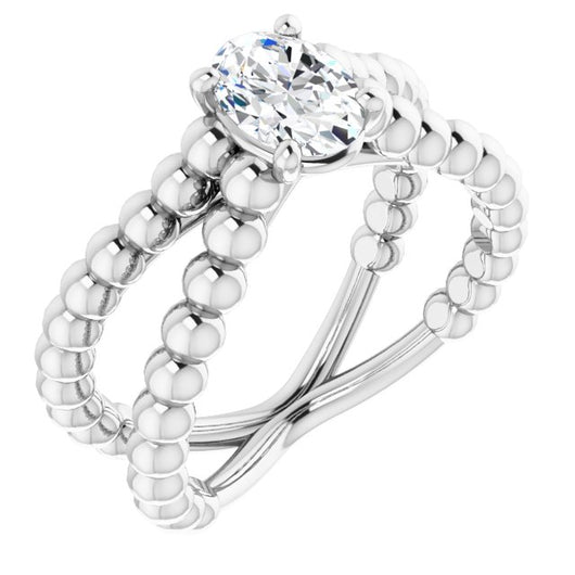 10K White Gold Customizable Oval Cut Solitaire with Wide Beaded Split-Band