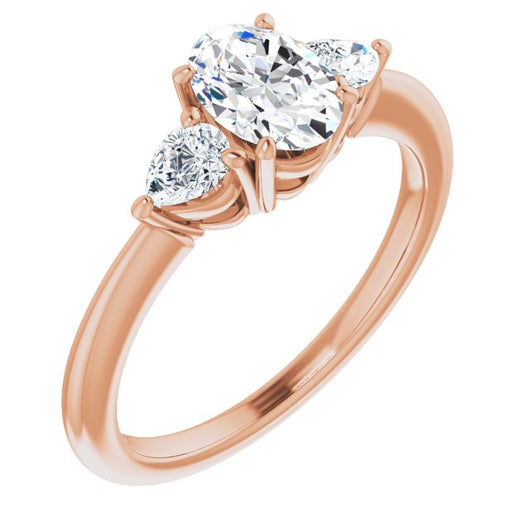 10K Rose Gold Customizable 3-stone Oval Style with Pear Accents