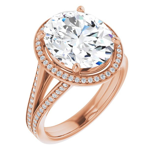 10K Rose Gold Customizable Oval Cut Design with Split-Band Shared Prong & Halo