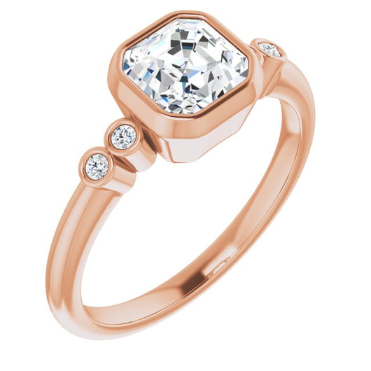 10K Rose Gold Customizable 5-stone Bezel-set Asscher Cut Design with Quad Round-Bezel Side Stones