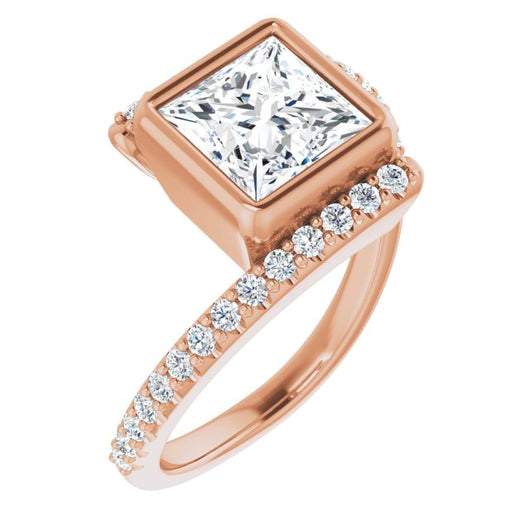 10K Rose Gold Customizable Bezel-set Princess/Square Cut Design with Bypass Pavé Band