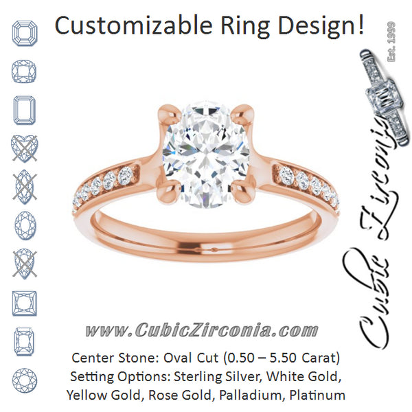 Cubic Zirconia Engagement Ring- The Faride (Customizable Heavy Prong-Set Oval Cut Style with Round Cut Band Accents)