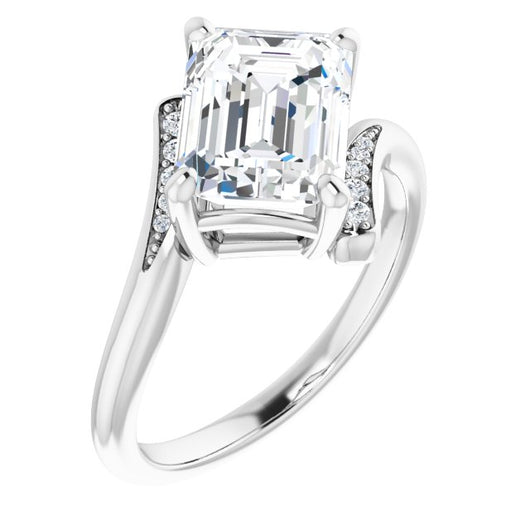 10K White Gold Customizable 11-stone Emerald/Radiant Cut Design with Bypass Channel Accents