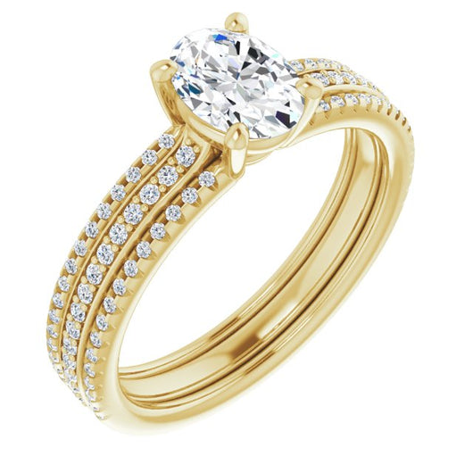 10K Yellow Gold Customizable Oval Cut Center with Wide Pavé Accented Band