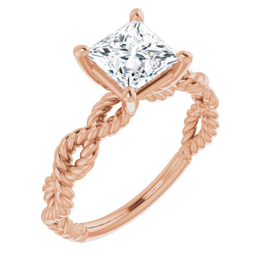 10K Rose Gold Customizable Princess/Square Cut Solitaire with Infinity-inspired Twisting-Rope Split Band