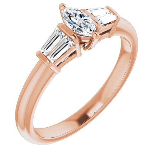 10K Rose Gold Customizable 5-stone Marquise Cut Style with Quad Tapered Baguettes